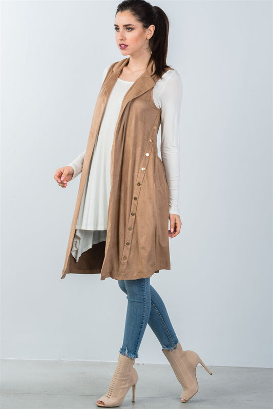 Ladies fashion knee length sleeveless open front cardigan vest