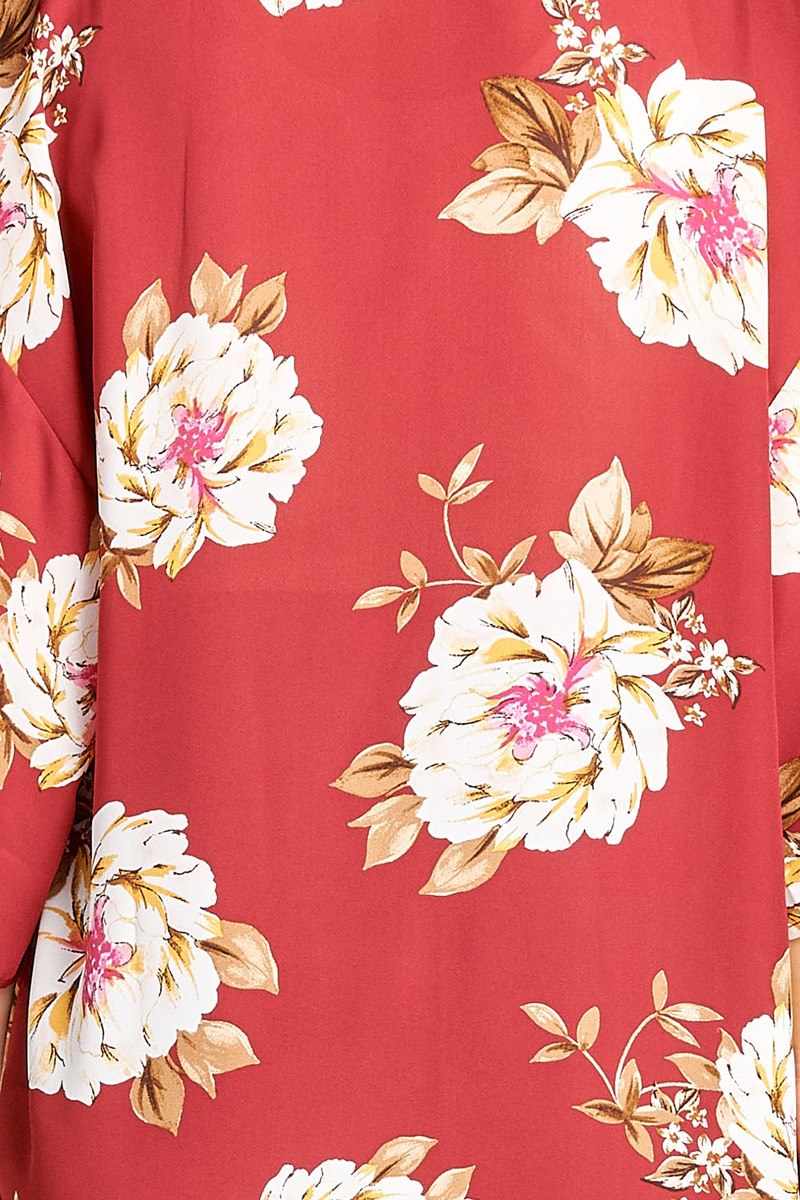 Ladies fashion plus size open front floral print woven kimono
