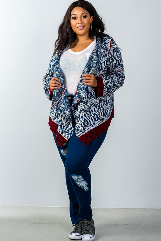 Ladies fashion plus size drape open front asymmetrical hem cardigan