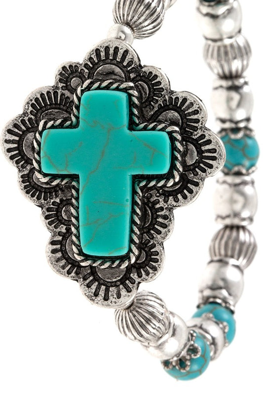 Ladies fashion faux gem ornate cross accent bracelet