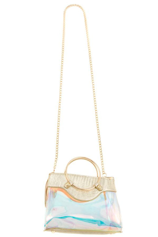 Ladies fashion metal top handle fashion see through bag