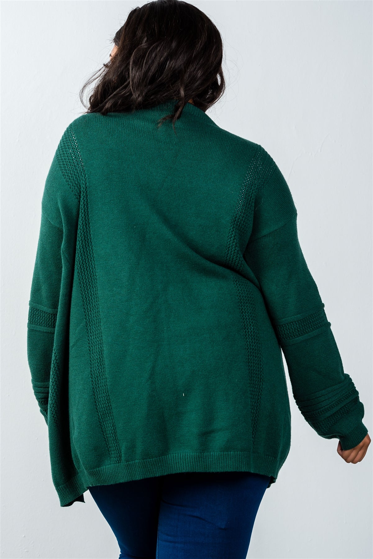 Ladies fashion plus size green open front contemporary cardigan