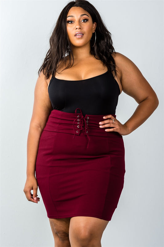 Ladies fashion plus size self tie lace up pencil mini skirt
