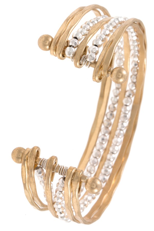 Ladies fashion multi row bead accent cuff bracelet