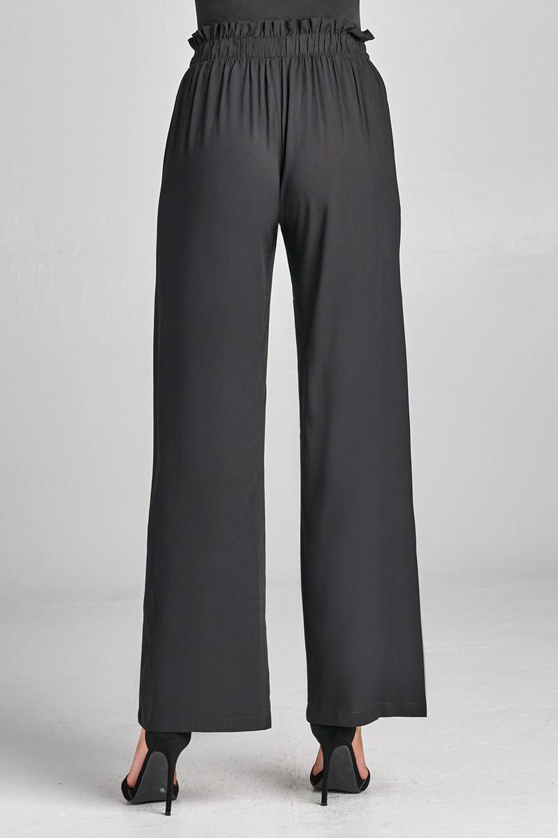 Ladies fashion self ribbon detail long wide leg woven pants