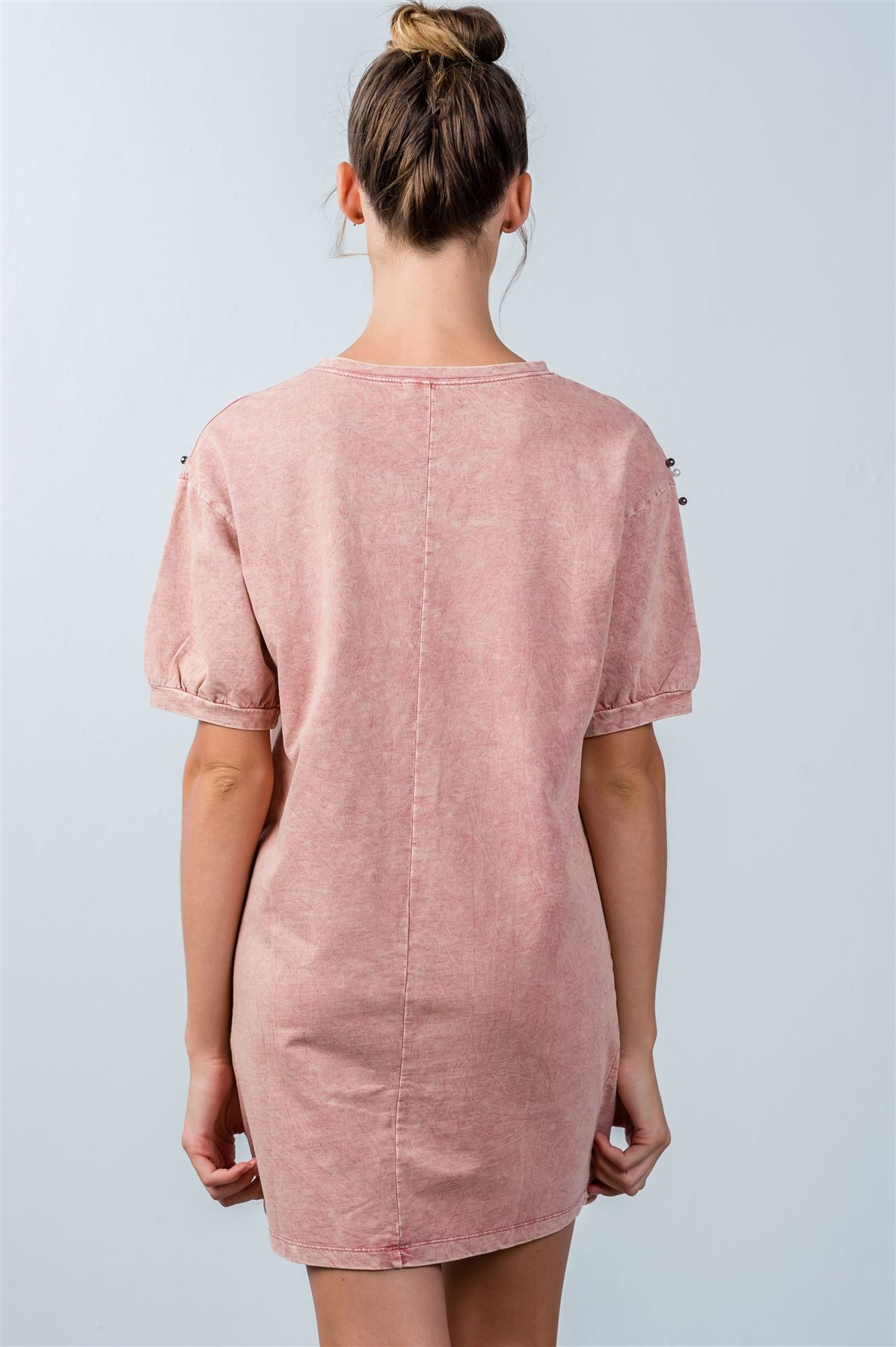Ladies fashion loose fit pearl beaded shoulder loose tunic top