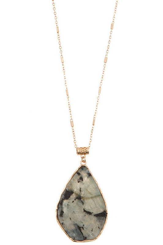 Drop frmaed stone pendant long necklace