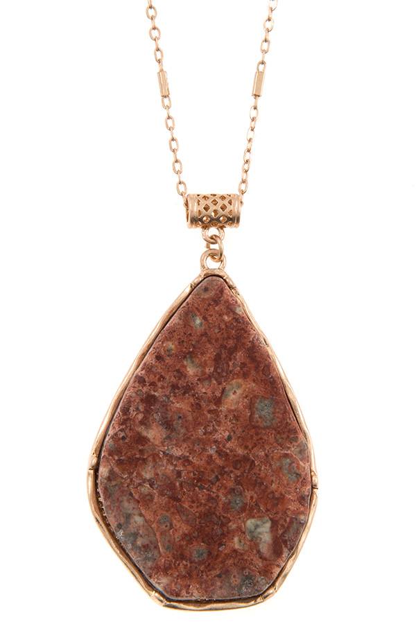 Drop frmaed stone pendant long necklace