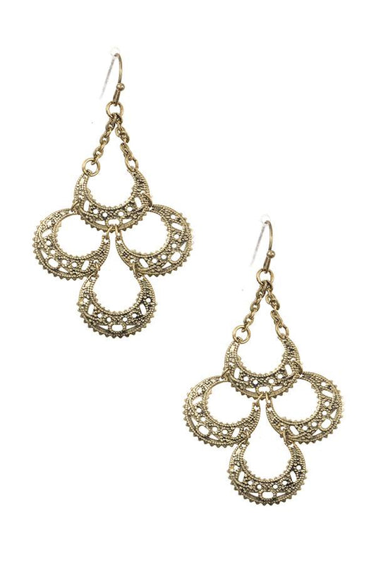 Half circle link filigree detailed dangle earring