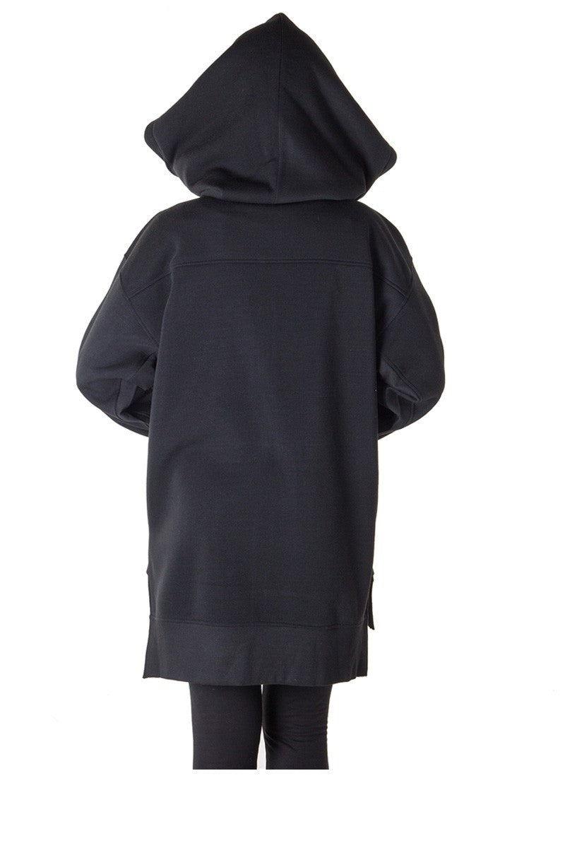 Ladies fashion fleece zip up sweatshirt oversize long hoodie outerwear jacket with applique