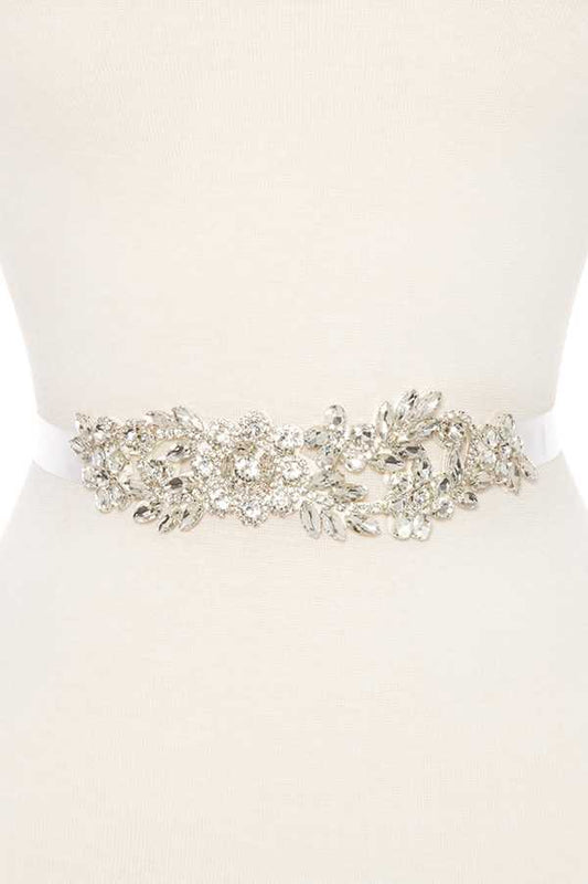 Floral crystal gem sash belt
