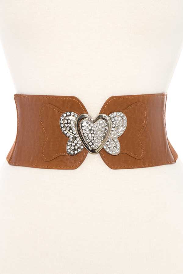 Rhinestone pave heart accent stretch belt