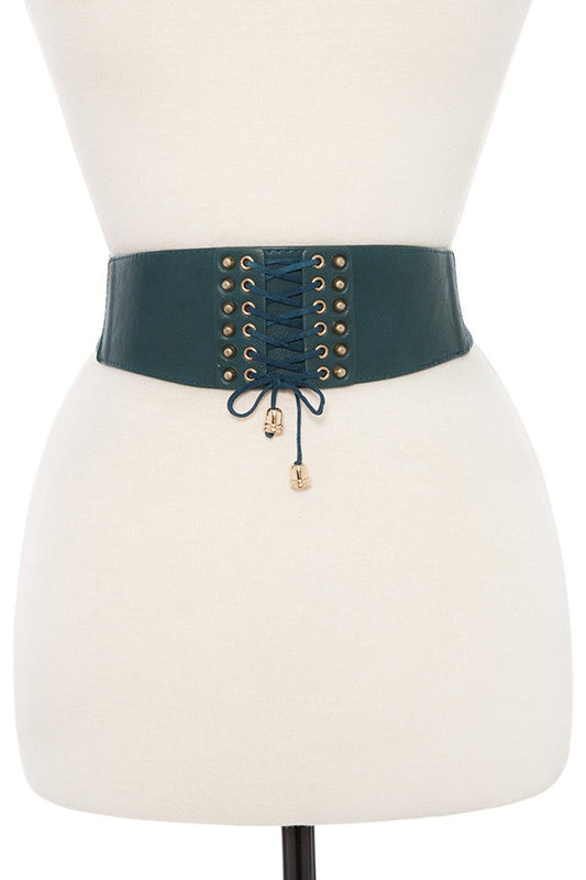 Lace up detailed stretch waist belt