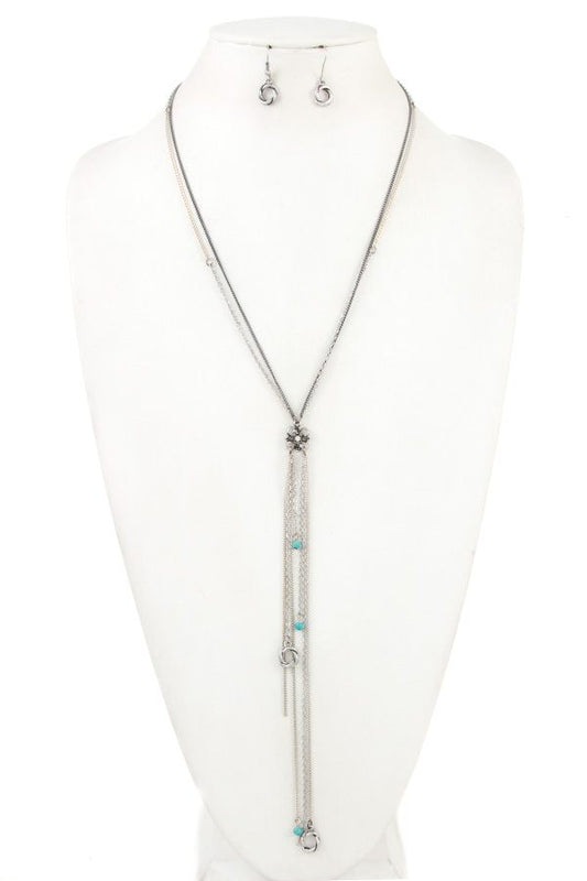 Double chain floral link long necklace set