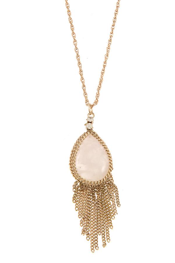 Gem teardrop chain fringe pendant necklace