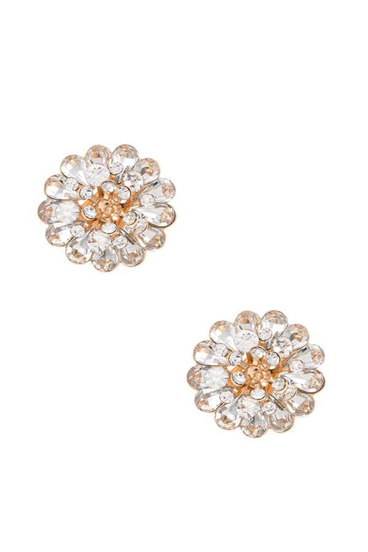 Floral gem pave clip on earring