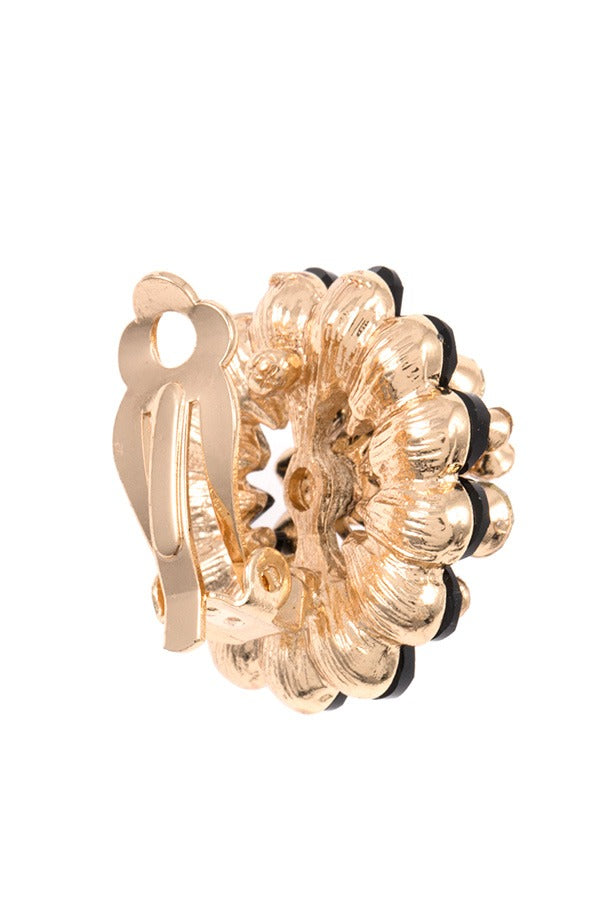 Floral gem pave clip on earring