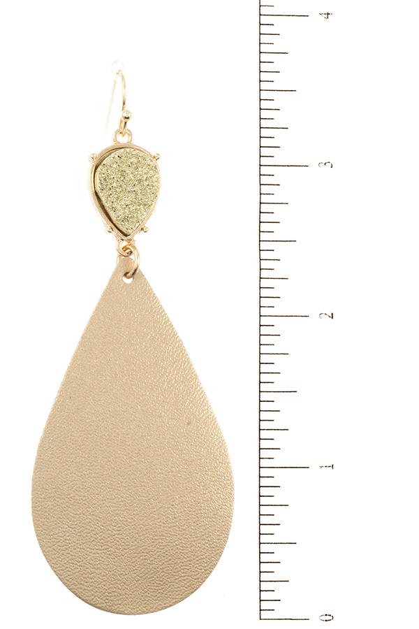 Faux leather teardrop link cracked stone dangle earring
