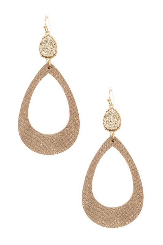 Druzy stone teardrop cut out earring