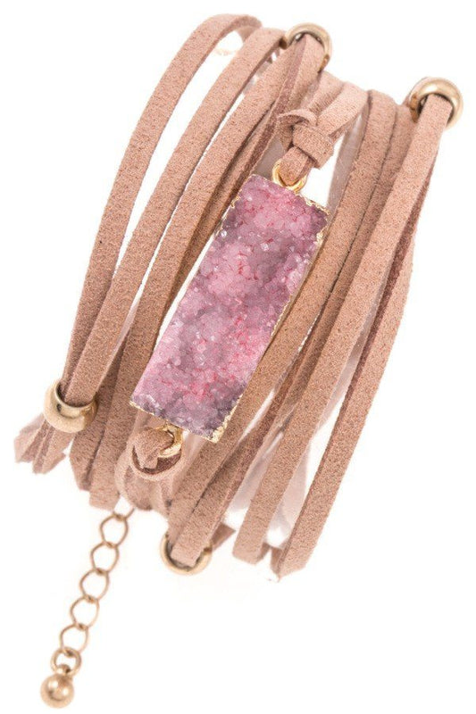 Faux suede wrap druzy stone bracelet