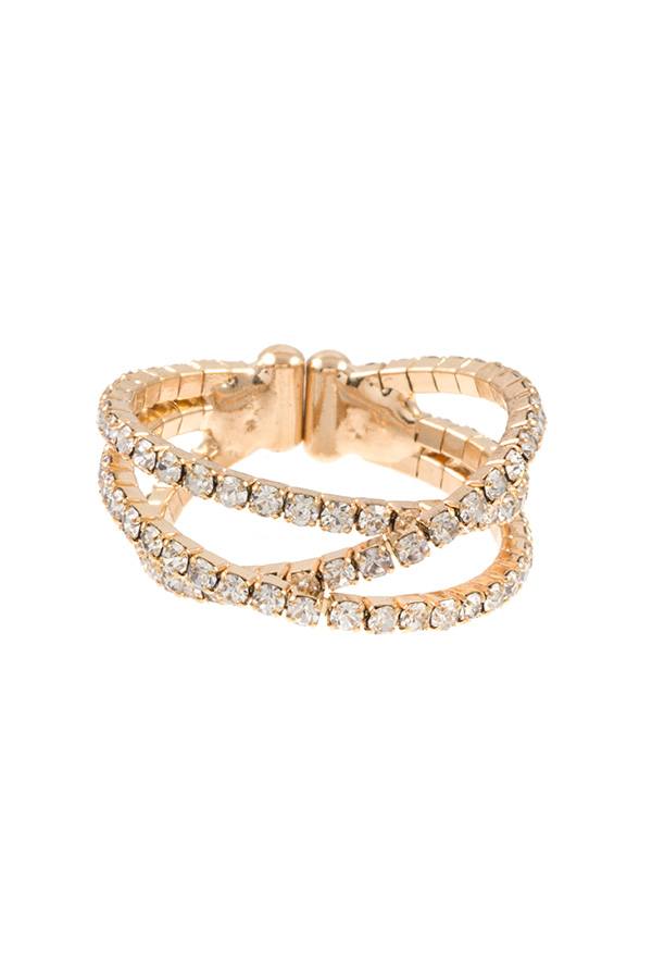 Intertwined multi row rhinestone ring