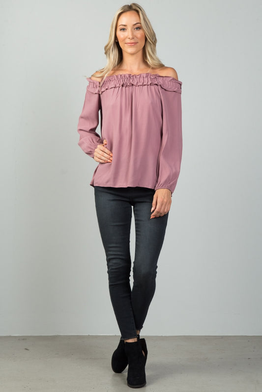 Ladies fashion off the shoulder frill top