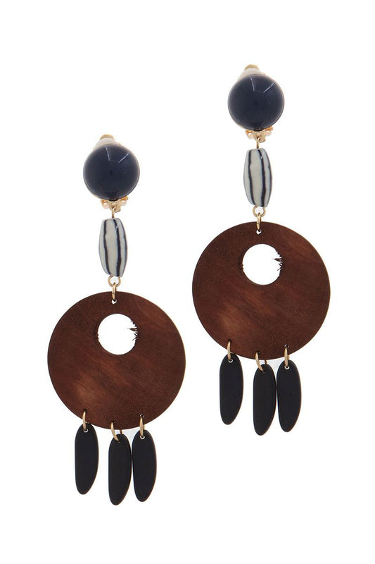Cut out circle wood bead drop earring