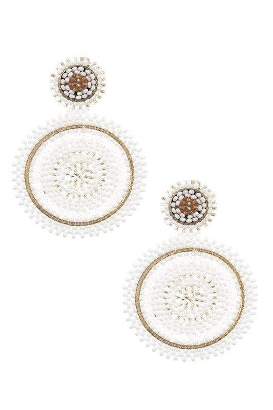 Round woven glass bead dangle earring