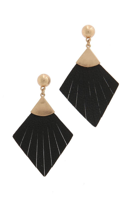 Leather rhombus shape fray post drop earring
