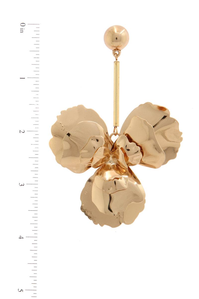 Floral metal post drop earring