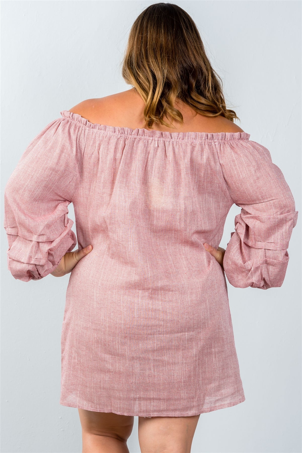Ladies fashion plus size puff sleeve off the shoulder dress