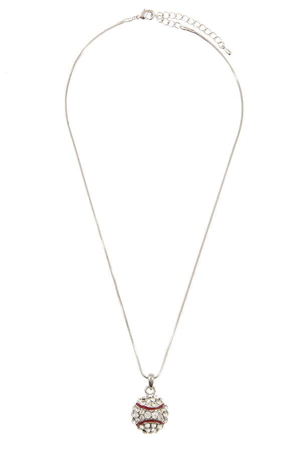 Half baseball rhinestone pave pendant necklace