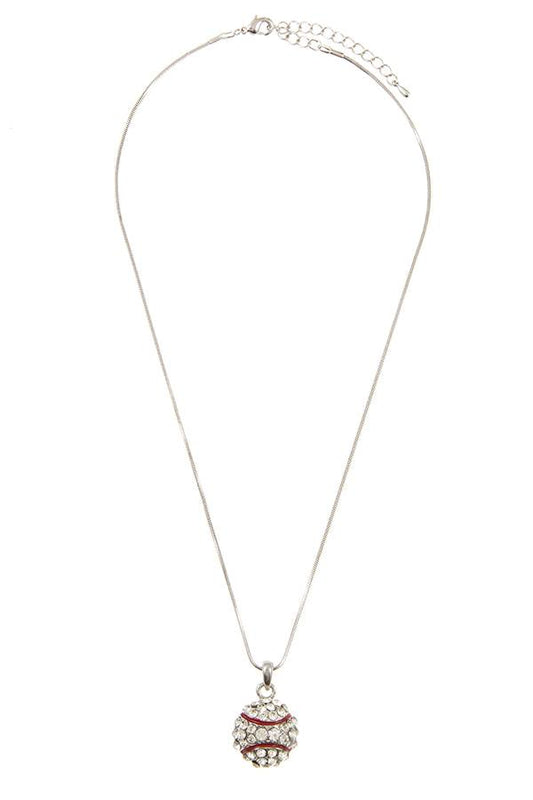 Half baseball rhinestone pave pendant necklace