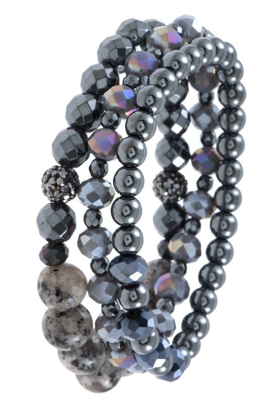 Faceted glass and semi precious bead bracelet set
