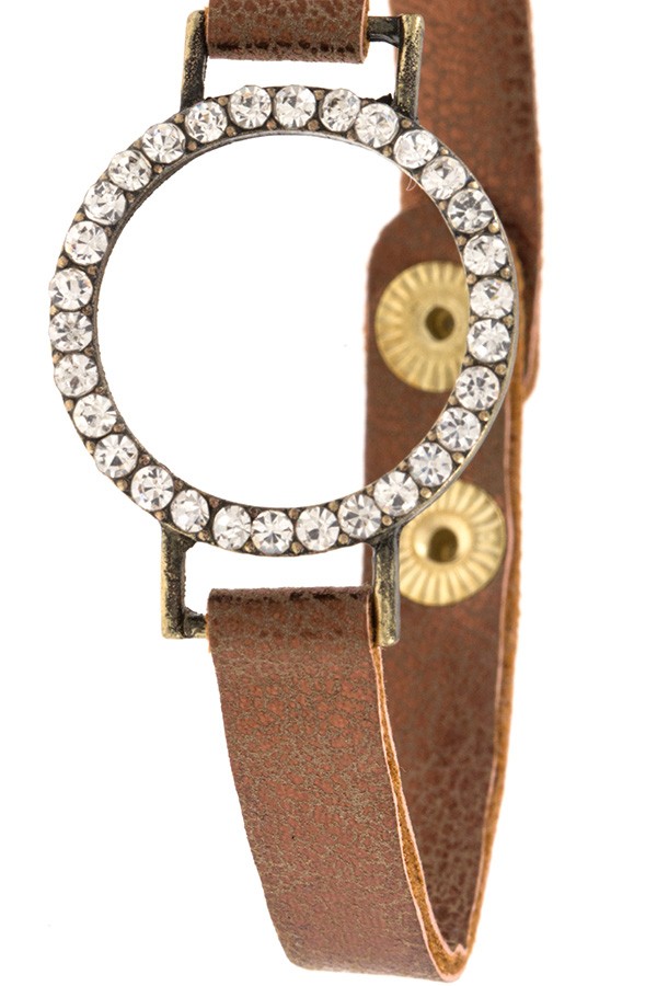 Rhinestone ring faux crackled leather bracelet