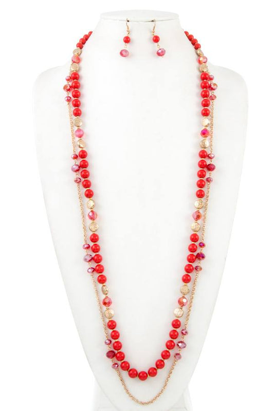 Elongated mix bead chain necklace set