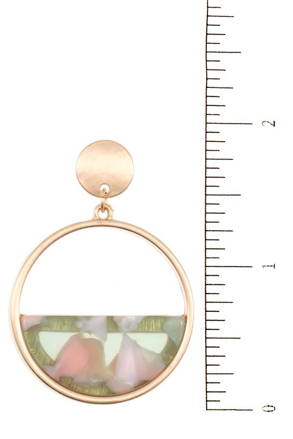 Half acetate stone round dangle earring