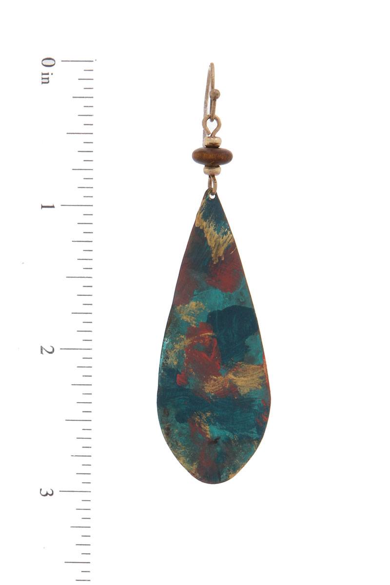 Patina long tear drop shape drop earring