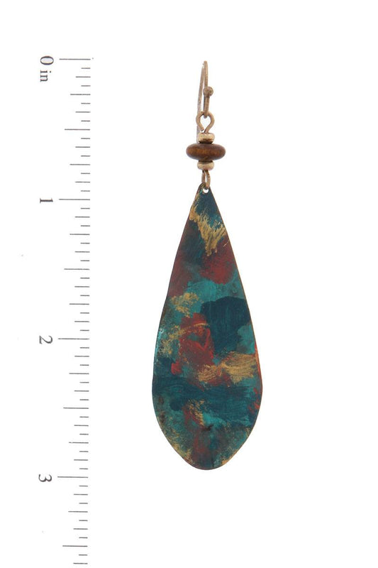 Patina long tear drop shape drop earring