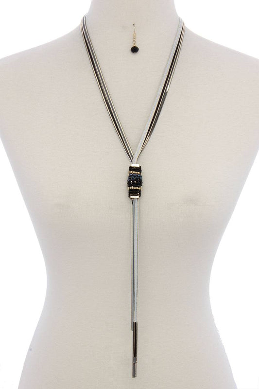 Multi colored snake chain beaded metal knot y shape necklace