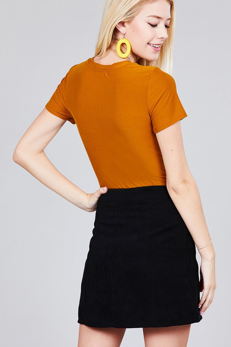 Ladies fashion short sleeve crew neck dty brushed bodysuit