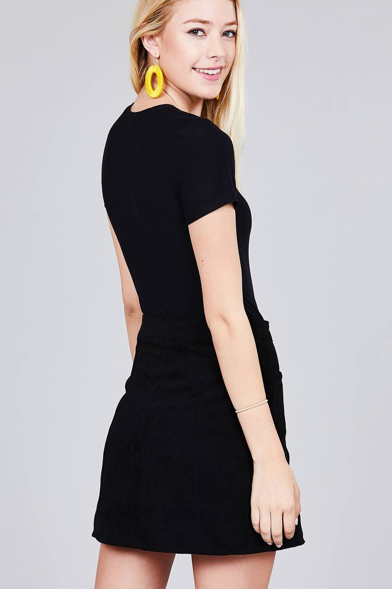 Ladies fashion short sleeve crew neck dty brushed bodysuit