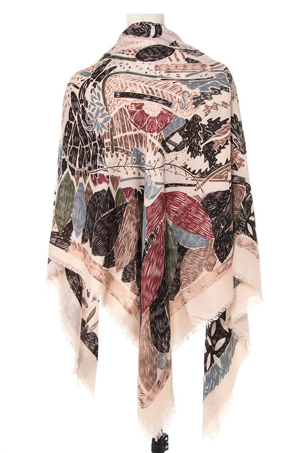 Mix floral print square fringed scarf