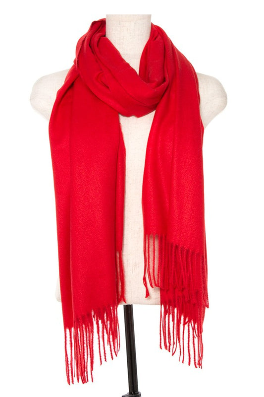 Oblong solid fringe trim scarf
