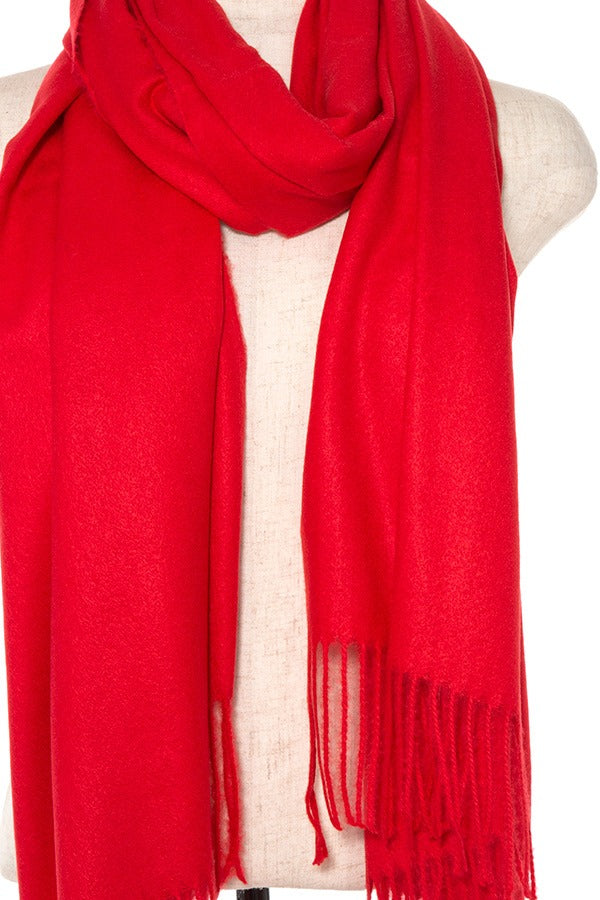 Oblong solid fringe trim scarf
