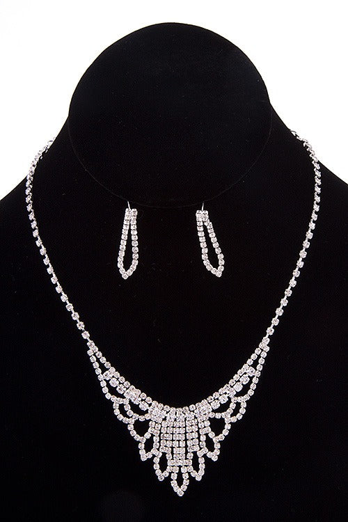 Rhinestone pave fringe detail necklace with bracelet set