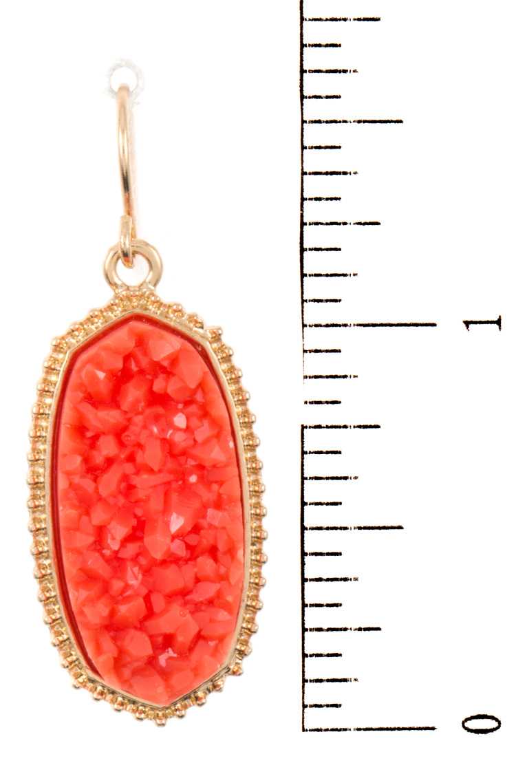 Faux cracked oval dotted framed dangle earring