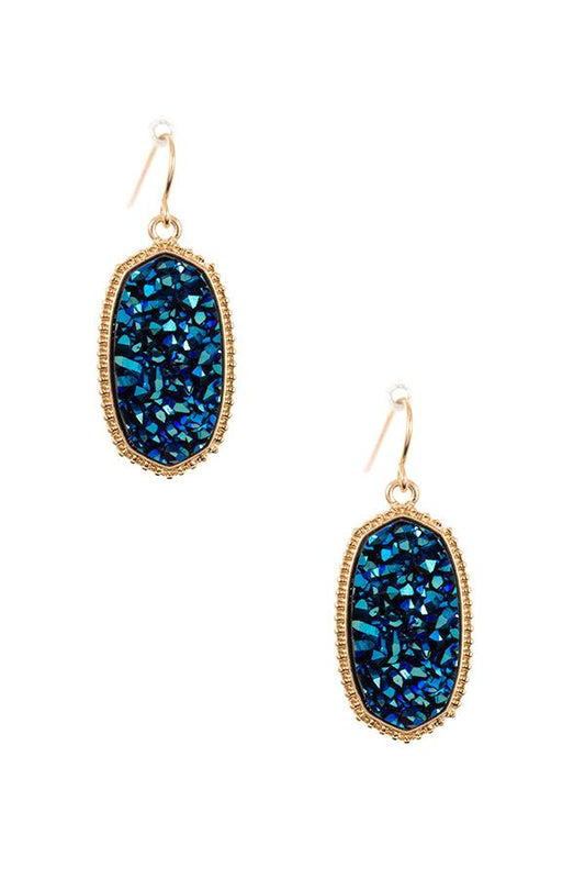 Faux cracked oval dotted framed dangle earring