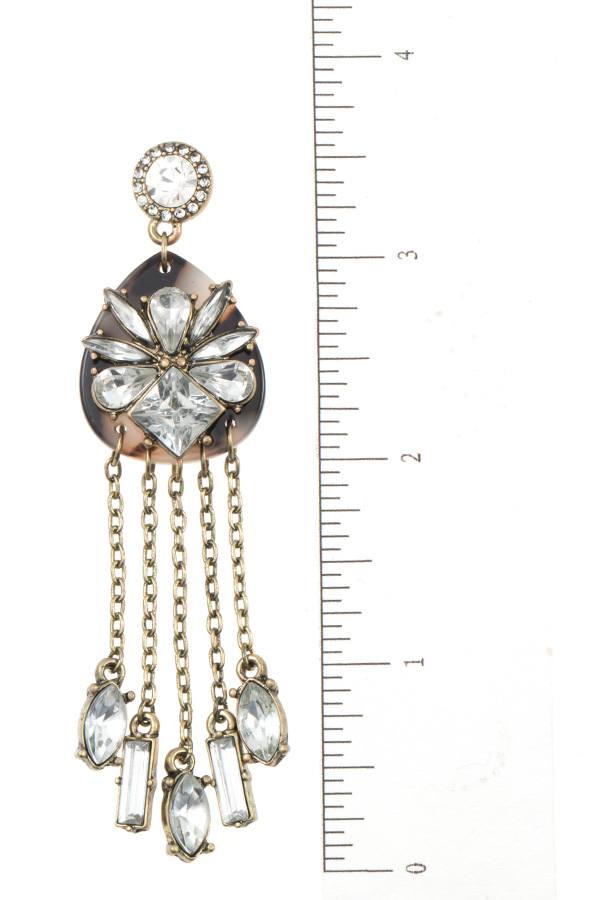 Crystal floral framed drop chain dangle earring
