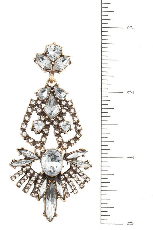Crystal gem framed tiered earring